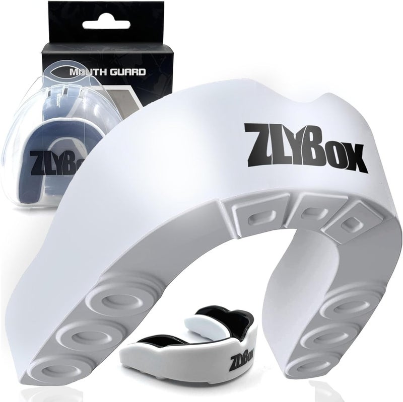 ZLYBox Dual-Layer Sports Mouth Guard for Adults & Youth with Case - Dental Protection for Boxing, Football, MMA, Hockey, Basketball, Lacrosse & All Contact Sports(White Black) - Image 1